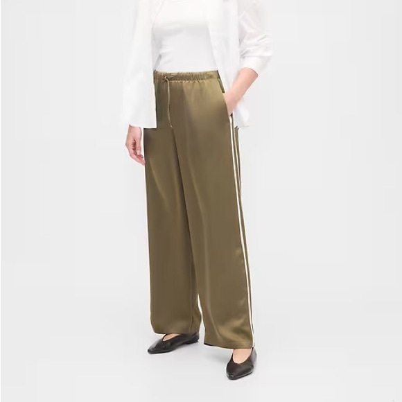 GAP Pants - GAP Satin Olive Striped Wide-Leg Track Pants